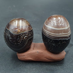 Lot 2 Antique Agate Suleimani Bead Pure Patterns Amulet Religious Antiquities