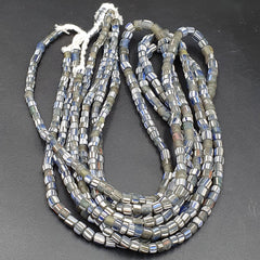 Lot 2 Strands OLD AFRICAN Gray Blue White Stripes GLASS BEADS Vintage Strands