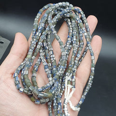 Lot 2 Strands OLD AFRICAN Gray Blue White Stripes GLASS BEADS Vintage Strands