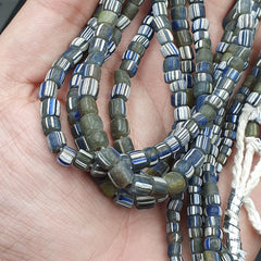 Lot 2 Strands OLD AFRICAN Gray Blue White Stripes GLASS BEADS Vintage Strands