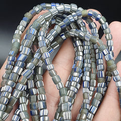 Lot 2 Strands OLD AFRICAN Gray Blue White Stripes GLASS BEADS Vintage Strands