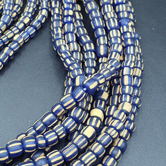 Lot 2 Strands OLD AFRICAN Blue White Stripes GLASS BEADS Vintage Strands
