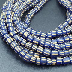 Lot 2 Strands OLD AFRICAN Blue White Stripes GLASS BEADS Vintage Strands