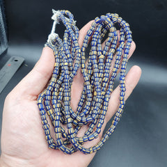 Lot 2 Strands OLD AFRICAN Blue White Stripes GLASS BEADS Vintage Strands