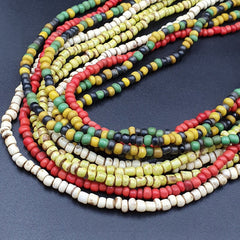 Lot 5 Strands OLD AFRICAN Black Red White green GLASS BEADS Extra Long Strands