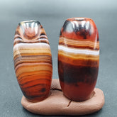 Very Rare Patterns 2 Red Agate Beads Vintage Himalayan Indo Tibetan Beads #3