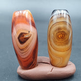 Very Rare Patterns 2 Red Agate Beads Vintage Himalayan Indo Tibetan Amulet Beads