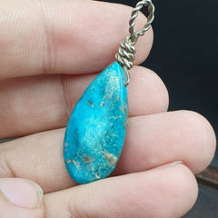 VINTAGE Natural Aqua Blue Turquois Sterling Silver Pendant Necklace