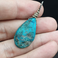 VINTAGE Natural Aqua Blue Turquois Sterling Silver Pendant Necklace