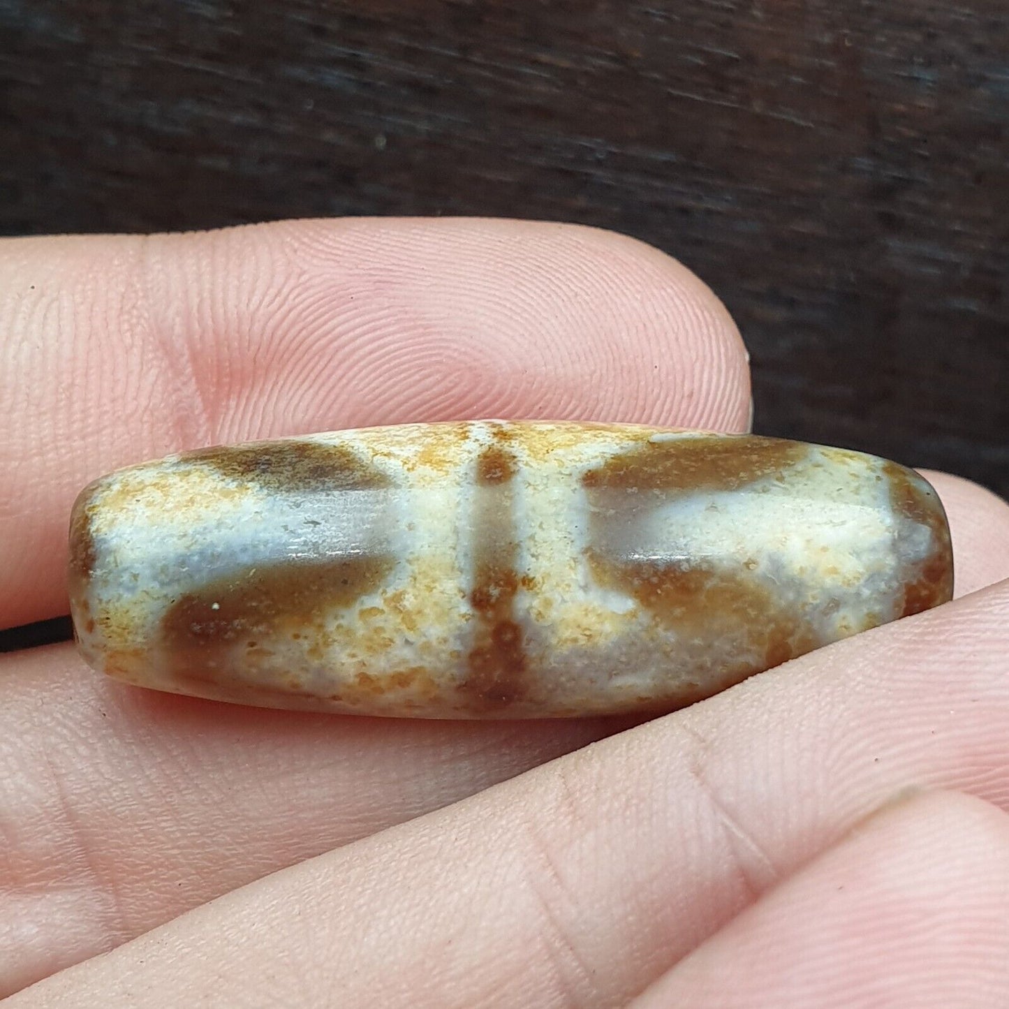 西藏牛肚古董天珠老護身符瑪瑙稀有圖案西藏天珠吊墜