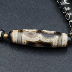 Vintage Antique Agate 3 eye bead Tibet Himalayan Dzi pendant Necklace