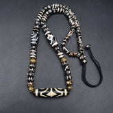 Vintage Antique Agate 3 eye bead Tibet Himalayan Dzi pendant Necklace