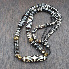 Vintage Antique Agate 3 eye bead Tibet Himalayan Dzi pendant Necklace