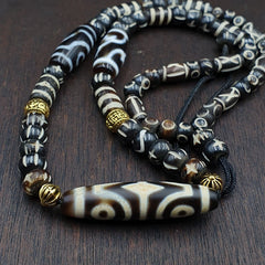 Vintage Antique Agate 3 eye bead Tibet Himalayan Dzi pendant Necklace
