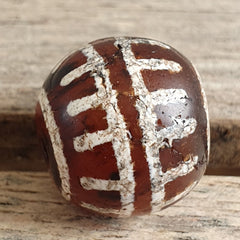 ETA-5 Antique Tibetan Etched Agate Bead Decorated Carnelian Beads