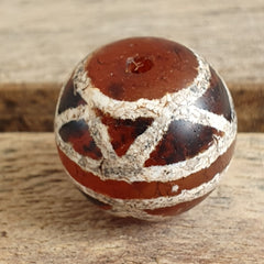 ETA-7 Antique Tibetan Etched Agate Bead Decorated Carnelian Beads