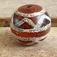 ETA-7 Antique Tibetan Etched Agate Bead Decorated Carnelian Beads
