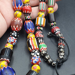 Vintage Venetian Style beads Old Chevrons and Skunk Beads Necklace