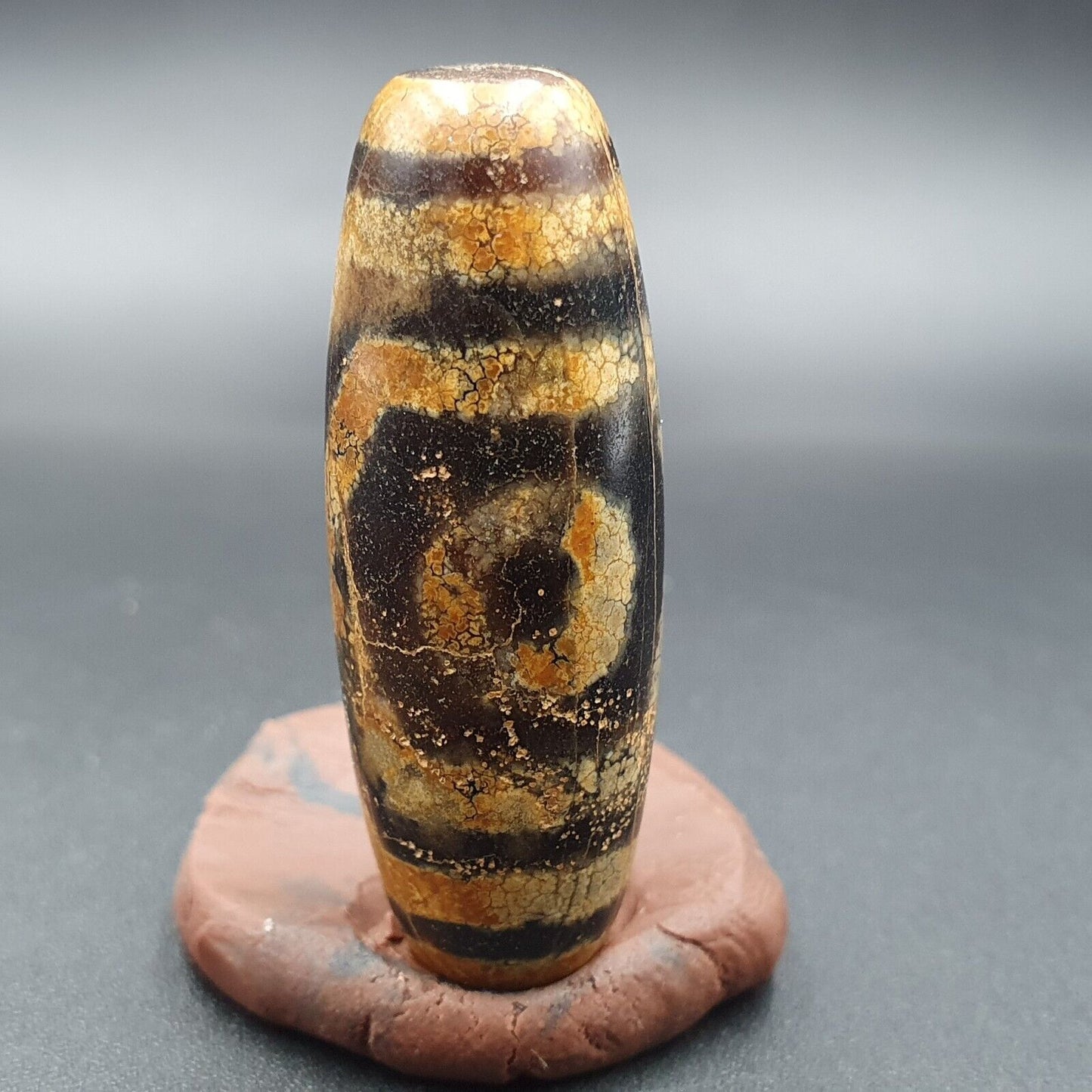 古董喜馬拉雅印度藏老瑪瑙純三眼強力天珠護身符珠
