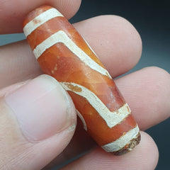 INDO TIBETAN ETCHED LINE DECORATED TAPERED TUBE 2 EYE DZI
