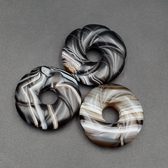 Lot 3 Old Himalayan Indo Tibetan Suleimani Carving Agate Donut Amulet Bead #1117