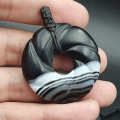 Old Himalayan Indo Tibetan Suleimani Carving Agate Donut Amulet Bead #1119