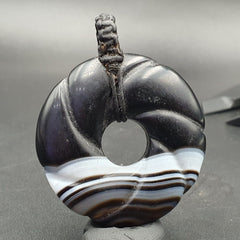 Old Himalayan Indo Tibetan Suleimani Carving Agate Donut Amulet Bead #1119