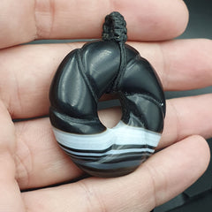 Old Himalayan Indo Tibetan Suleimani Carving Agate Donut Amulet Bead #1119