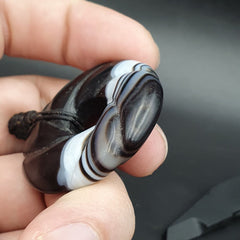 Old Himalayan Indo Tibetan Suleimani Carving Agate Donut Amulet Bead #1119