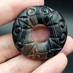 Old Himalayan Indo Tibetan Suleimani Carving Agate Donut Amulet Bead #1117