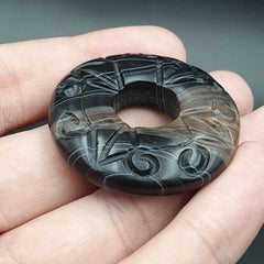 Old Himalayan Indo Tibetan Suleimani Carving Agate Donut Amulet Bead #1117