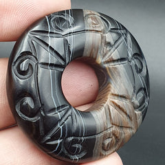 Old Himalayan Indo Tibetan Suleimani Carving Agate Donut Amulet Bead #1117