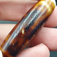 B#7Antique Tibetan Old Agate 2 eye Dzi Amulet Bead