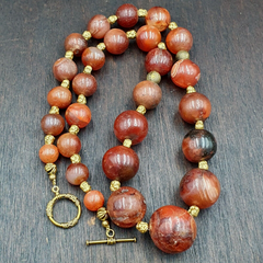 NL-8 Antique Old Himalayan Indo Tibetan Carnelian Agate Beads Necklace