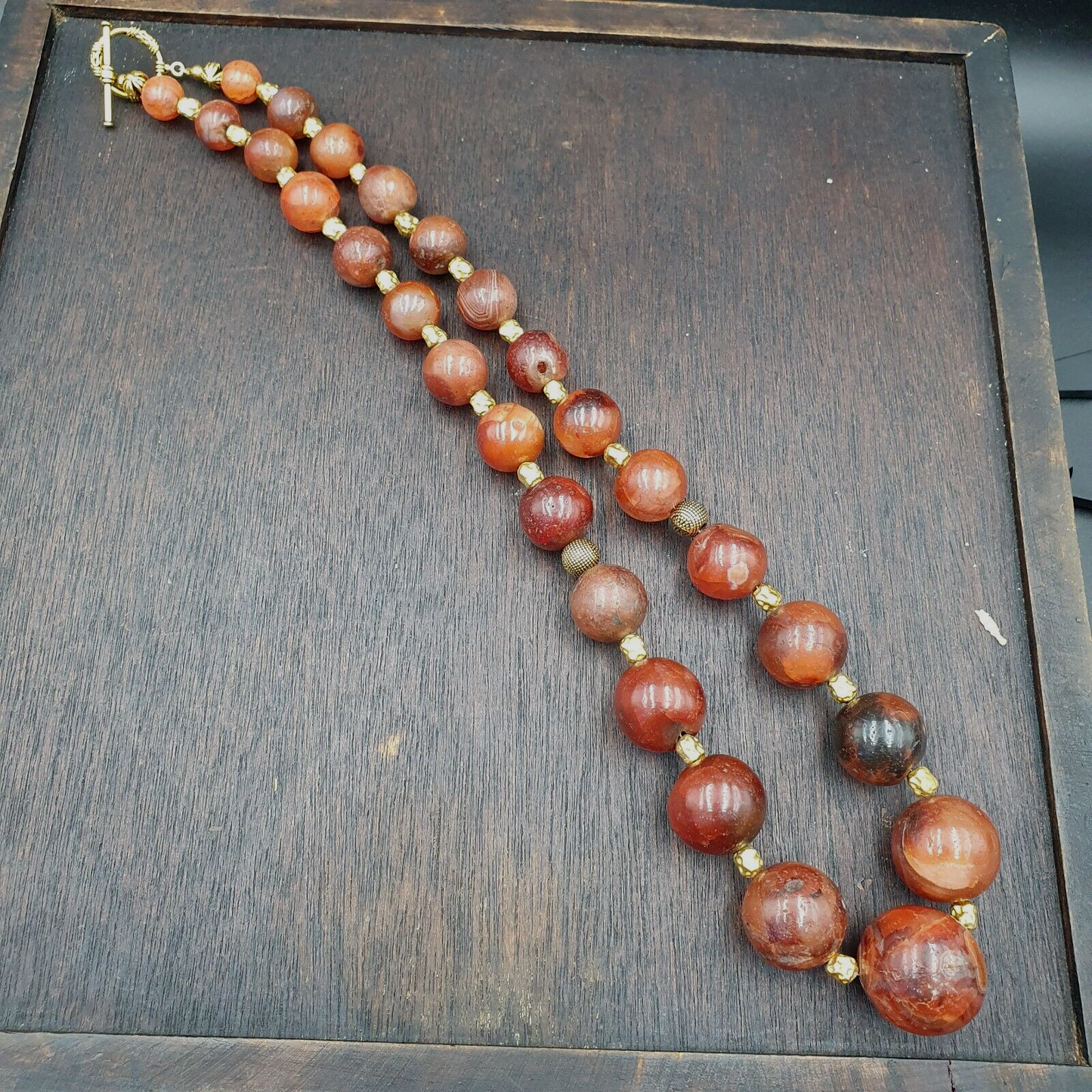 NL-8 古董舊喜馬拉雅印度藏紅玉髓瑪瑙珠項鍊