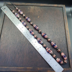 VINTAGE BEAUTIFUL Venerano ART Fancy 25×13MM Aventurine blue GLASS BEADS Strand