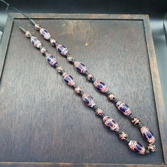 VINTAGE BEAUTIFUL Venerano ART Fancy 25×13MM Aventurine blue GLASS BEADS Strand