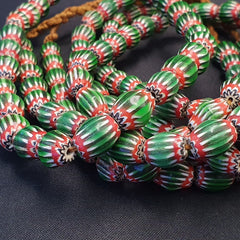 Vintage Venetian African Style Green Glass Chevron 9mmx13mm Beads Long Strand