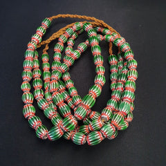 Vintage Venetian African Style Green Glass Chevron 9mmx13mm Beads Long Strand