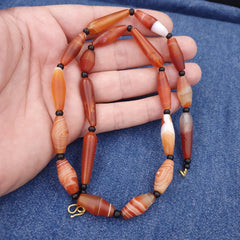Red Agate rare patterns Himalayan indo Tibetan Agate carnelian Beads Necklace N2
