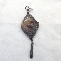 Antique Tibetan Himalayan Carving Agate Beads pendant with Sterling silver