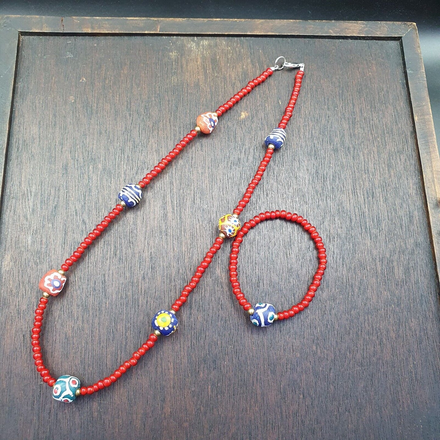 4,5 mm venezianisches rotes weißes Herz und afrikanische Glasperlen-Schmuckset