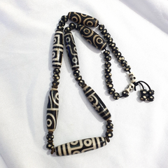 Lot 7 Antique Himalayan Tibetan Black Agate Eye Beads Dzi Bead Amulet Necklace