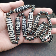 Lot 7 Antique Himalayan Tibetan Black Agate Eye Beads Dzi Bead Amulet Necklace