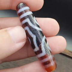 INDO TIBETAN Himalayan 3 Totem Eyes Red Agate bead Amulet Dzi