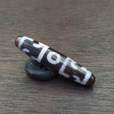 RarE pattern INDO TIBETAN Himalayan 4 Totem Eyes Red Agate bead Amulet Dzi