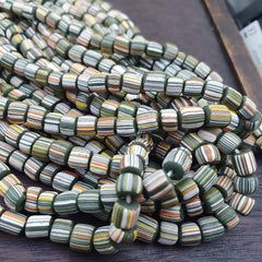 Lot 2 Strands OLD AFRICAN Yellow Stripes Green GLASS BEADS Vintage Strands