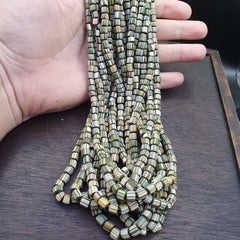 Lot 2 Strands OLD AFRICAN Yellow Stripes Green GLASS BEADS Vintage Strands