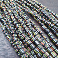 Lot 2 Strands OLD AFRICAN Stripes Black GLASS BEADS Vintage Strands
