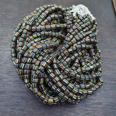 Lot 2 Strands OLD AFRICAN Stripes Black GLASS BEADS Vintage Strands